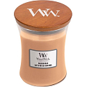 WoodWick Golden Milk - Golden milk scented candle with wooden wick and glass lid medium 275 g
