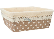 Fabric basket with lace and polka dots 15.5 x 15.5 x 6 cm