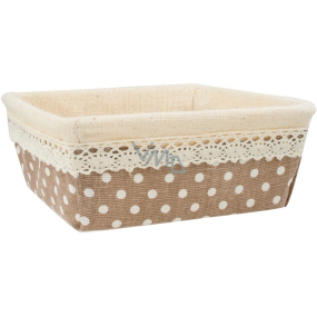 Fabric basket with lace and polka dots 15.5 x 15.5 x 6 cm