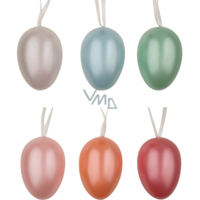 Plastic eggs for hanging coloured shiny 6 cm 6 pieces in bag