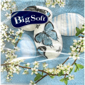 Big Soft Paper Napkins 2 ply 33 x 33 cm 20 pieces Easter blue with eggs and butterflies