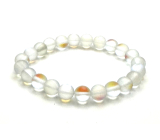 Opalite white matt bracelet elastic, synthetic stone ball 8 mm / 16-17 cm, wishing and hope stone