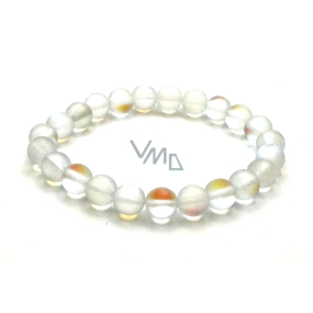 Opalite white matt bracelet elastic, synthetic stone ball 8 mm / 16-17 cm, wishing and hope stone