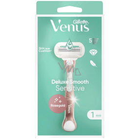 Gillette Venus Deluxe Smooth Sensitive Rosegold razor with 3 blades + replacement head 1 piece for women