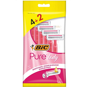BIC Women's Disposable Razors Pure Lady Pink 4+2 pcs BIC Women's Disposable Razors Pure Lady Pink 4+2 pcs