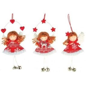 Angel with red and white decor and bell for hanging 1 piece
