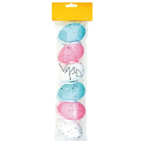 Polystyrene eggs for hanging pink, blue, white, splattered decor 6 cm in a bag of 6 pieces