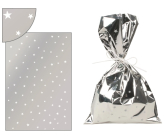 Angel Silver bag with white stars 16 x 25 cm