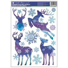 Window foil without glue Deer and blue flakes with glitter 37 x 29 cm