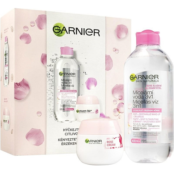 Garnier Rose Box micellar water for sensitive skin 400 ml + moisturizing day cream 50 ml, cosmetic set