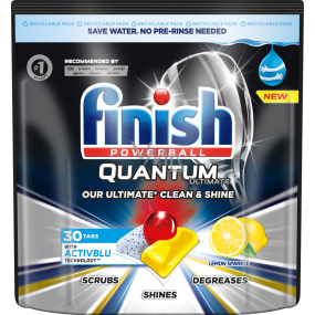 Finish Quantum Ultimate Lemon Dishwasher Tablets, protects dishes and glasses, brings brilliant cleanliness, shine 30 pcs