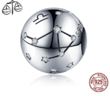 Libra zodiac sign, pendant for bracelet silver + cubic zirconia, ball 9 mm 1 piece