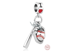 Charm Sterling Silver 925 Baseball I Love 2in1 Pendant Bracelet Sport