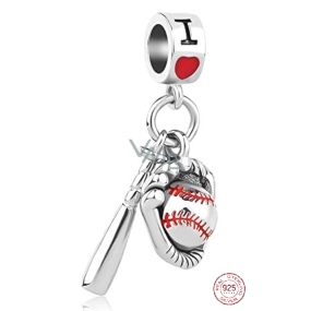 Charm Sterling Silver 925 Baseball I Love 2in1 Pendant Bracelet Sport