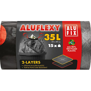 Alufix garbage bags, retractable, 28µ, 53 x 60 cm, 35 l, 15 pcs