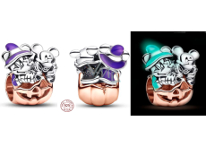 Charm Sterling silver 925 Disney Mickey Mouse & Minnie Mouse Halloween Pumpkin Luminose Bead Bracelet