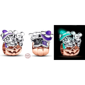 Charm Sterling silver 925 Disney Mickey Mouse & Minnie Mouse Halloween Pumpkin Luminose Bead Bracelet