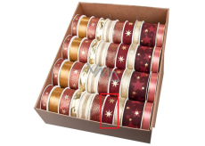 Ditipo Fabric Christmas ribbon with wire Dark red with gold stars 3 m x 25 mm