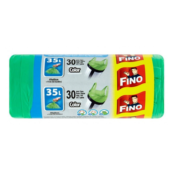 Fino Color Trash Bags with Handles Green 8 µm, 35 liters, 49 x 60 cm, 30 pieces