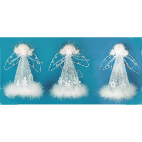 White angel with a feather on a stand with wire wings for hanging 20 cm 1 piece