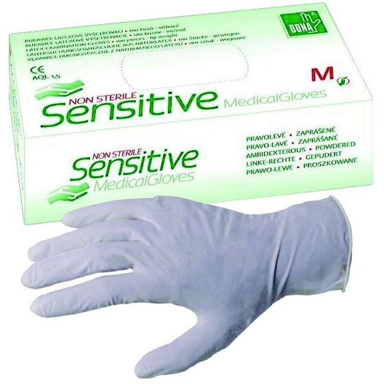 Volcano Dona Sensitive Disposable gloves, powdered, latex, examination, size M, box 100 pieces
