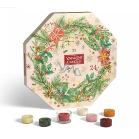 Yankee Candle Advent Calendar Wreath tealight 24 pieces + glass candlestick 1 piece, Christmas gift set