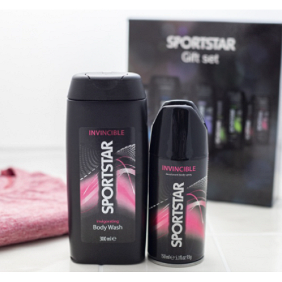 Sportstar Men Invincible shower gel 300 ml + deodorant spray for men 150 ml, cosmetic set