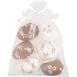 Plastic eggs for hanging white-natural 6 cm 6 pieces in organza