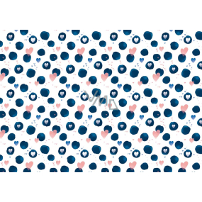 Ditipo Gift wrapping paper 70 x 100 cm White with hearts and blue circles 2 sheets