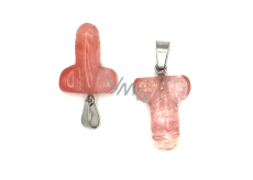 Crystal pink Penis for luck, pendant hand cut approx. 11 x 22 mm, stone stones