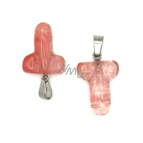 Crystal pink Penis for luck, pendant hand cut approx. 11 x 22 mm, stone stones