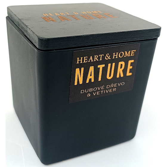Heart & Home Nature Oak wood and vetiver scented candle large glass, burning time up to 40 hours 210 g