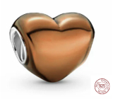 Charm Sterling silver 925 Metallic brown heart, bead for bracelet, love