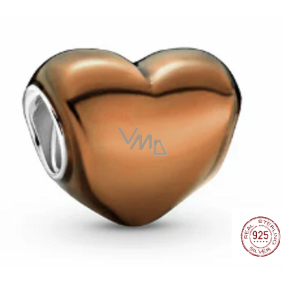 Charm Sterling silver 925 Metallic brown heart, bead for bracelet, love