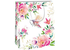 Ditipo Gift paper bag 18 x 10 x 22,7 cm White coloured flowers and hummingbird