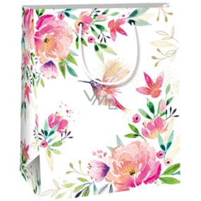 Ditipo Gift paper bag 18 x 10 x 22,7 cm White coloured flowers and hummingbird