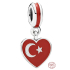Charm Sterling Silver 925 Turkish Flag Heart - I Love Turkey, Travel Bracelet Pendant