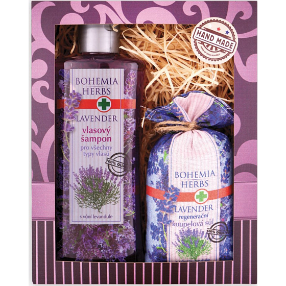 Bohemia Gifts Lavender hair shampoo 250 ml + bath salt in a linen bag 200 g, cosmetic set