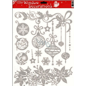 Glue-free window foil with silver glitter Christmas roses 42 x 30 cm