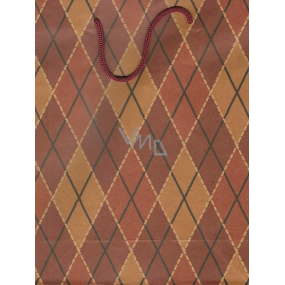 Nekupto Gift paper bag 24.5 x 19 x 8 cm Brown checkered 349 KCM