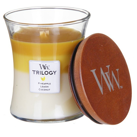 WoodWick Trilogy Fruits of Summer - Scented Candle with Wooden Wick and Lid Glass Medium 275 g