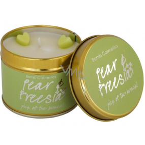 Bomb Cosmetics Pear and Freesia Scented natural handmade candle in a tin jar burns up to 35 hours