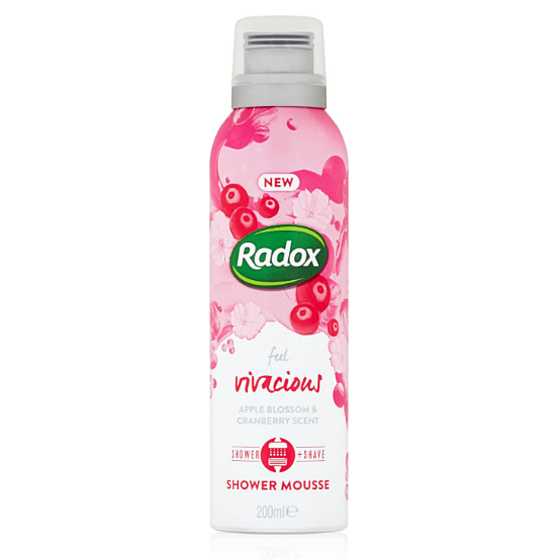 Radox Feel Vivacious Apple Blossom & Cranberry Awakening Shower and Shaving Foam, Intense Hydration, Long Lasting Aroma 200 ml