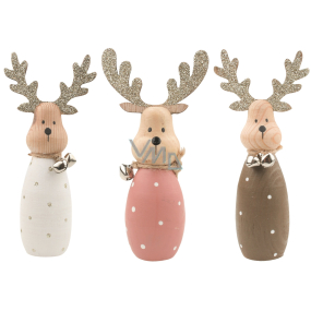 Wooden reindeer with a bell, standing 13.5 cm