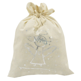 Fabric bag with silver angel 27 x 36 cm