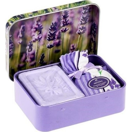 Esprit Provence Lavender toilet soap 60 g + lavender scented bag + tin box with a picture of lavender, cosmetic set for women