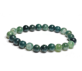 Agate green moss bracelet elastic natural stone, ball 8 mm / 16-17 cm, symbolizes the element of earth