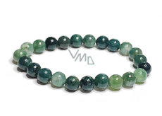 Agate green moss bracelet elastic natural stone, ball 8 mm / 16-17 cm, symbolizes the element of earth