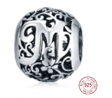 Sterling silver 925 Magic alphabet letter M with flowers, bead for bracelet