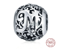 Sterling silver 925 Magic alphabet letter M with flowers, bead for bracelet